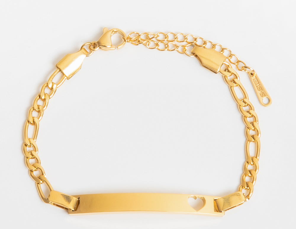 Heart Figaro Chain ID Bracelet