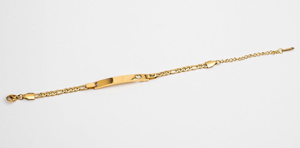 Heart Figaro Chain ID Bracelet
