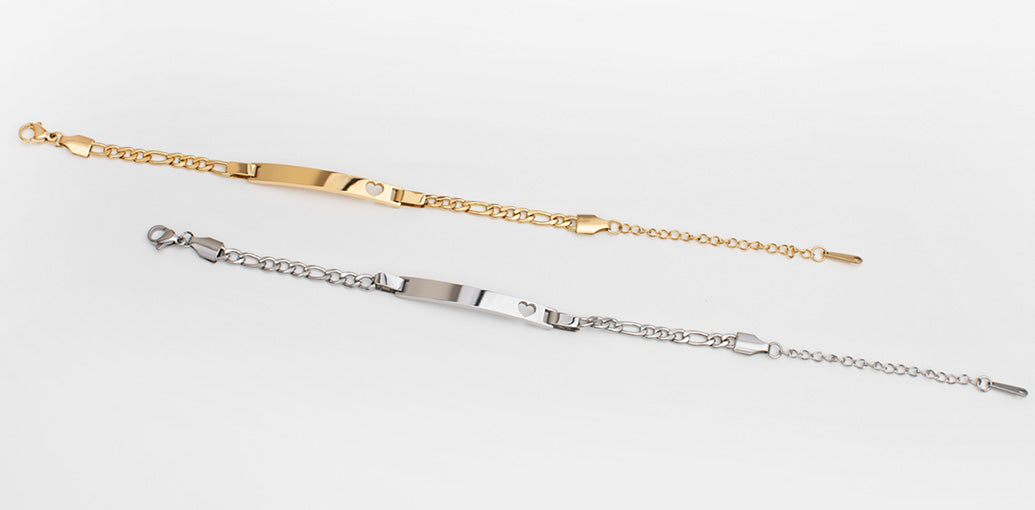Heart Figaro Chain ID Bracelet